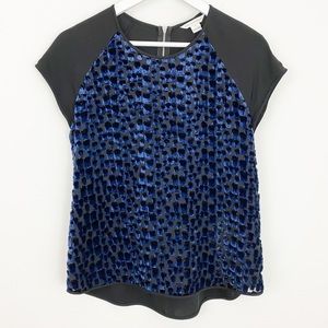 Diane von Furstenberg Size S Livian Velvet Burnout Short Sleeve Top Blue & Black